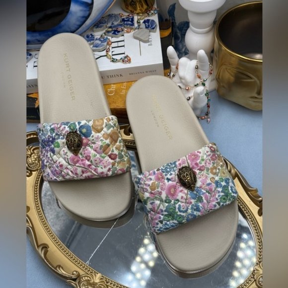 🆕 KURT GEIGER LONDON 🧿 NWOT Meena Eagle Floral Couture Pool Slide, Sz 5.5 - Picture 6 of 11